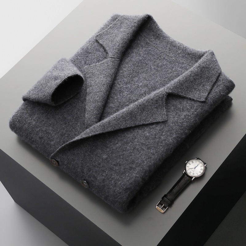 100% Pure Wool Suit Collar Double-Breasted Cardigan for Men, Thick Knitted Warm Outerwear Sweater, New Autumn and Winter Style 100% Pure Wool Suit Collar Double-Breasted Cardigan for Men, Thick Knitted Warm Outerwear Sweater, New Autumn and Winter Style