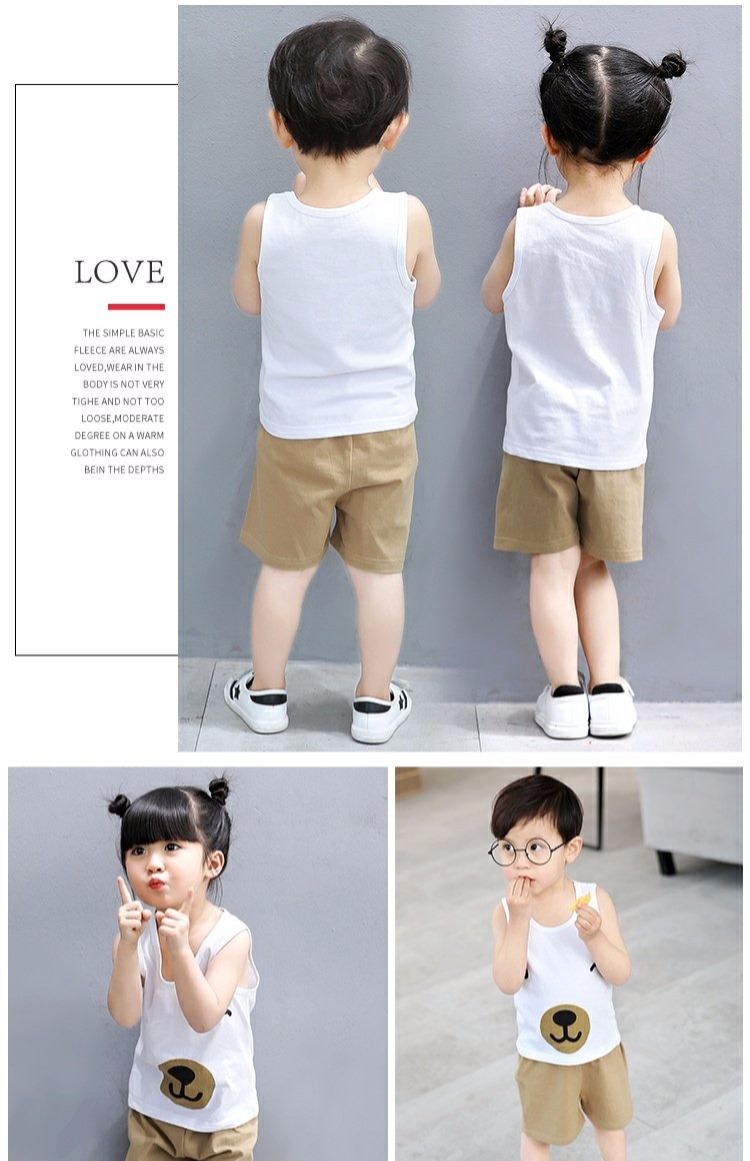 Mùa hè nam nữ áo vest không tay phù hợp với trẻ em cotton hai mảnh trong quần áo trẻ em lớn quần áo trẻ em bộ nỉ nhung đẹp cho bé