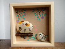 Cat puppy love fish love Valentines Day Japanese ornaments shi qu tribal hand-painted shi tou hua