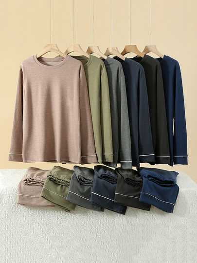 Rongde pajamas men's spring and autumn plus velvet brushed soft long-sleeved casual loose men's winter warm home clothes set