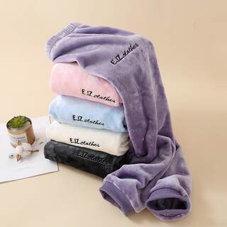 Coral Fleece Pajama Pants for Women, Winter Long Pants, Flannel Pants, Plus Size, Fleece-Lined, Thickened, Warm Pants, Autumn and Winter Home Pants