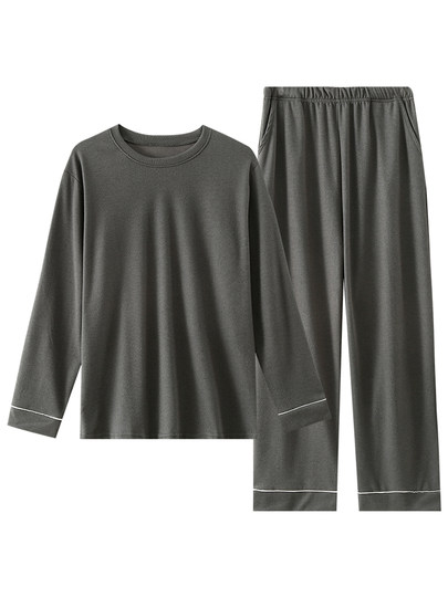 Rongde pajamas men's spring and autumn plus velvet brushed soft long-sleeved casual loose men's winter warm home clothes set