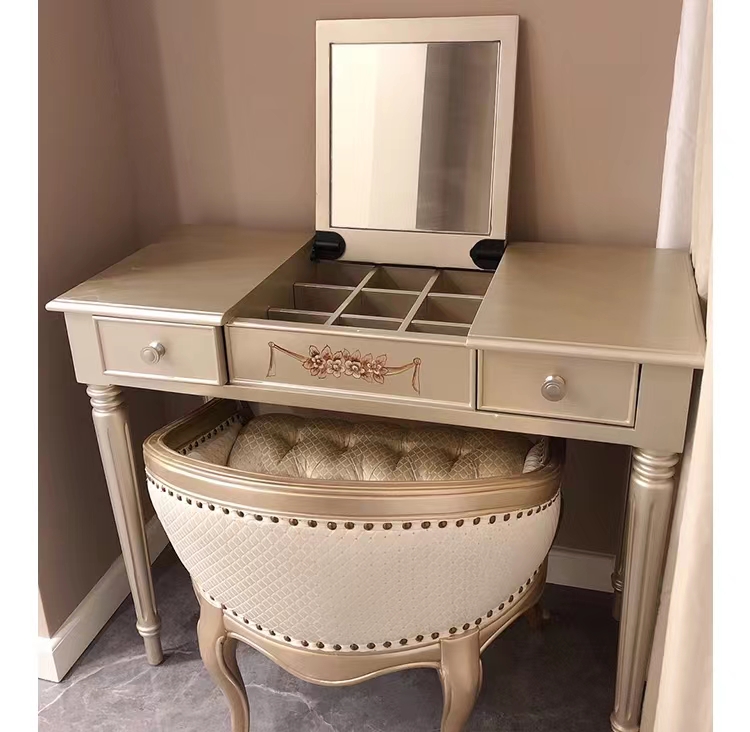 American light luxury red solid wood dresser overhead bedroom dressing table desk minimal European-style cosmetic bench