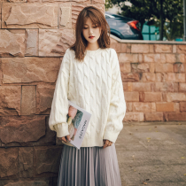 Womens thickened burlap loose pullover sweater Japanese gentle and very fairy white Korean version of lazy style student top