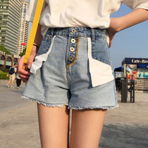 Reverse stitching reverse denim shorts womens summer thin section wear hot pants retro blue light Korean version of the tide cool wild