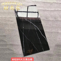 Black and white root floor tiles 600 × 1200 dark large board tile living room threshold stone Black golden flower background wall floor tiles