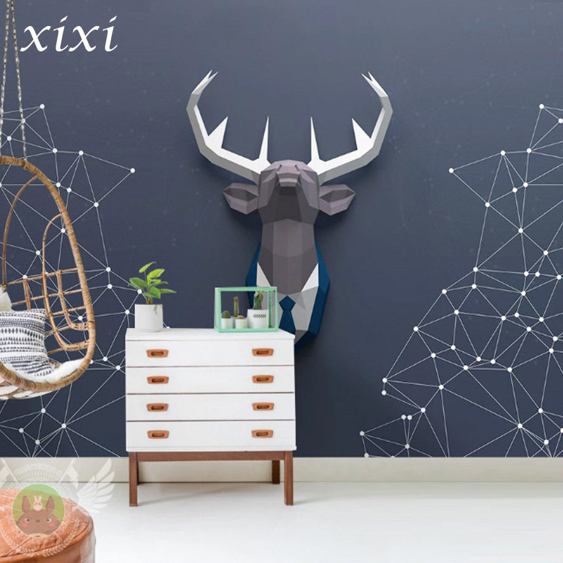 Nordic style mural sofa TV background wall wallpaper deer head line bedroom wall covering small apartment movie wallpaper