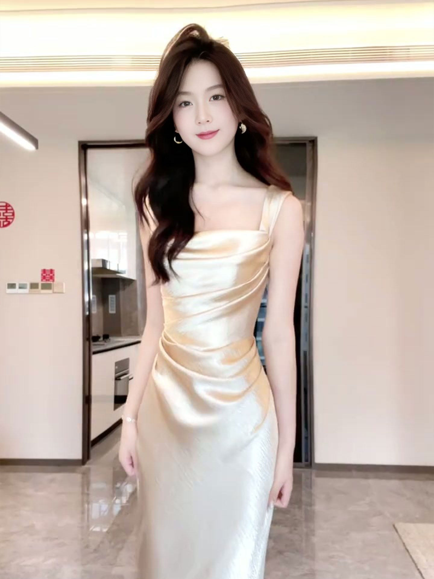 订婚礼服晨袍女新娘宴会敬酒服结婚当天便装香槟色吊带鱼尾连衣裙