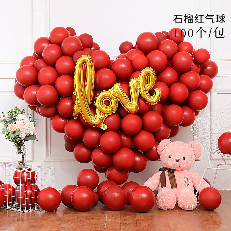 10 Inch Pomegranate Red Double Layer Macaron Balloons Wedding Party Wedding Party Arches Background Wall Round Festive Decorations