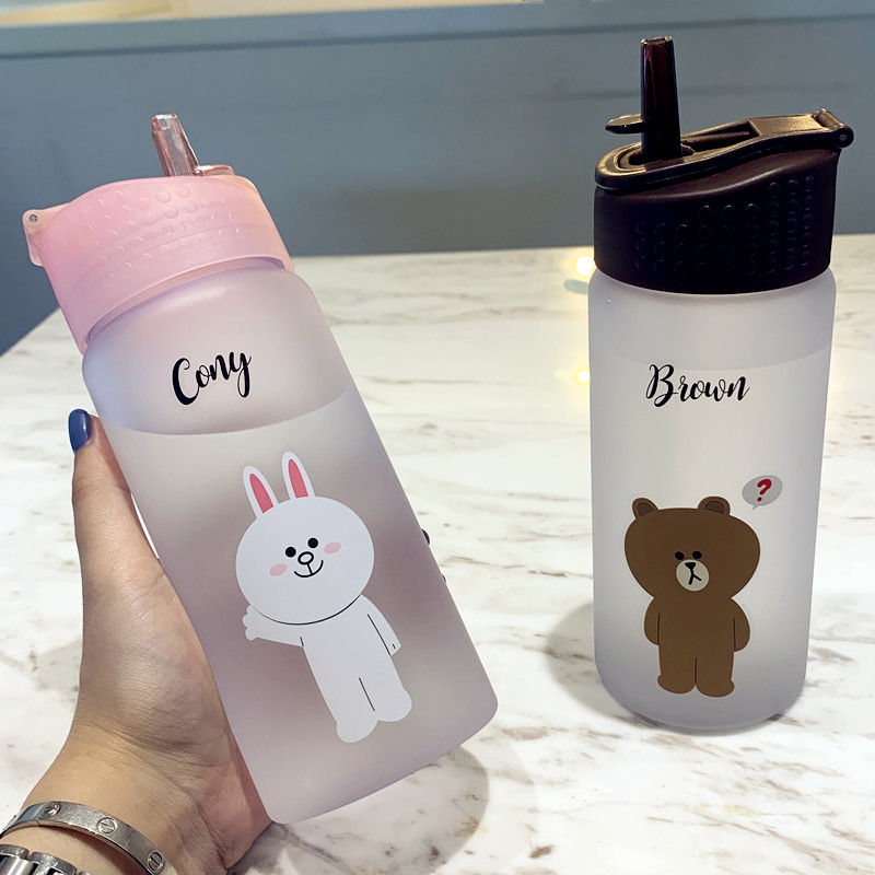 Portable Straws Water Glass Schoolgirls Han Version Plastic Cups Cute Children Creative Tide Lovers Cup 500ml