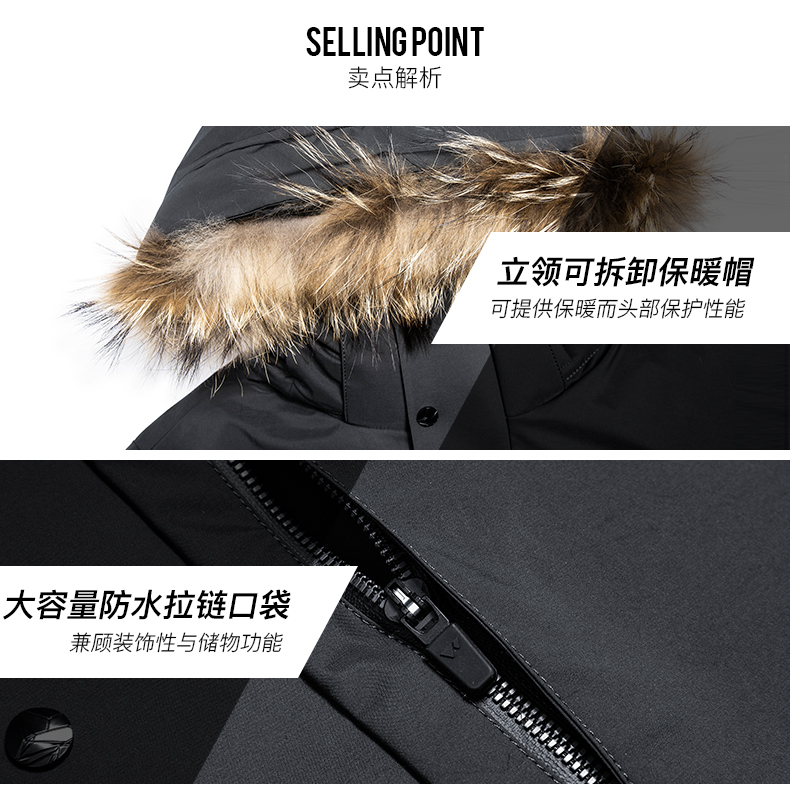 七匹狼 19冬季新款 杜邦三防面料 男 多口袋猎装风 防风羽绒服 抗-5~10℃ 图3