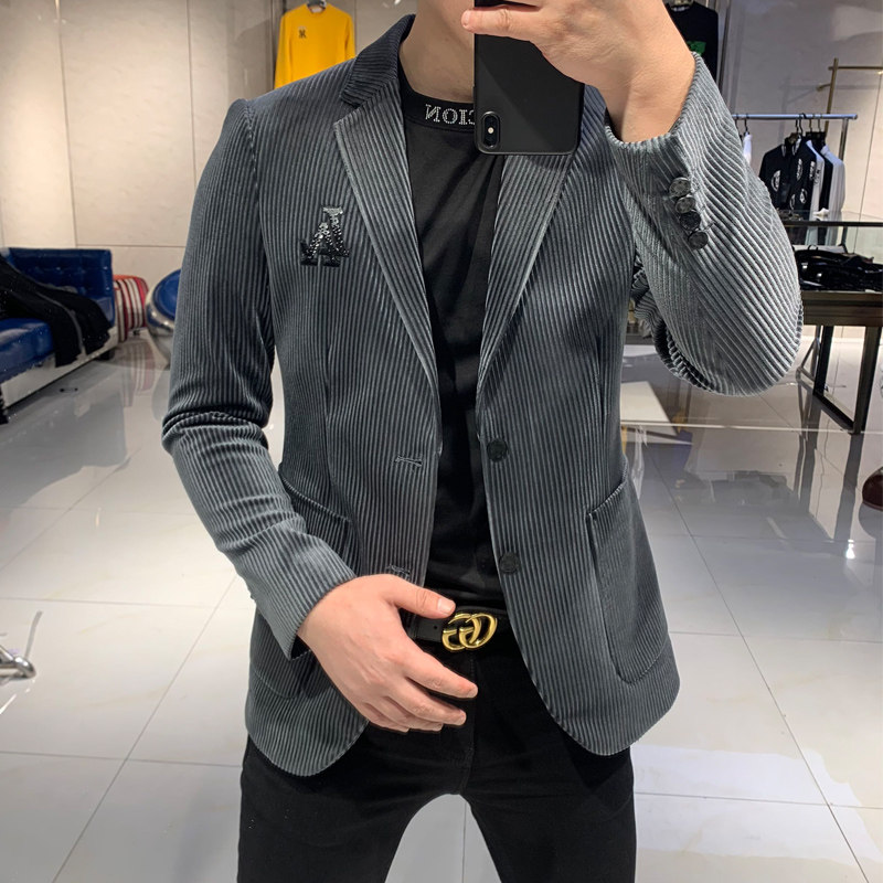 2020 autumn and winter new Korean velvet small suit European and American fashion business casual simple men's suit tide