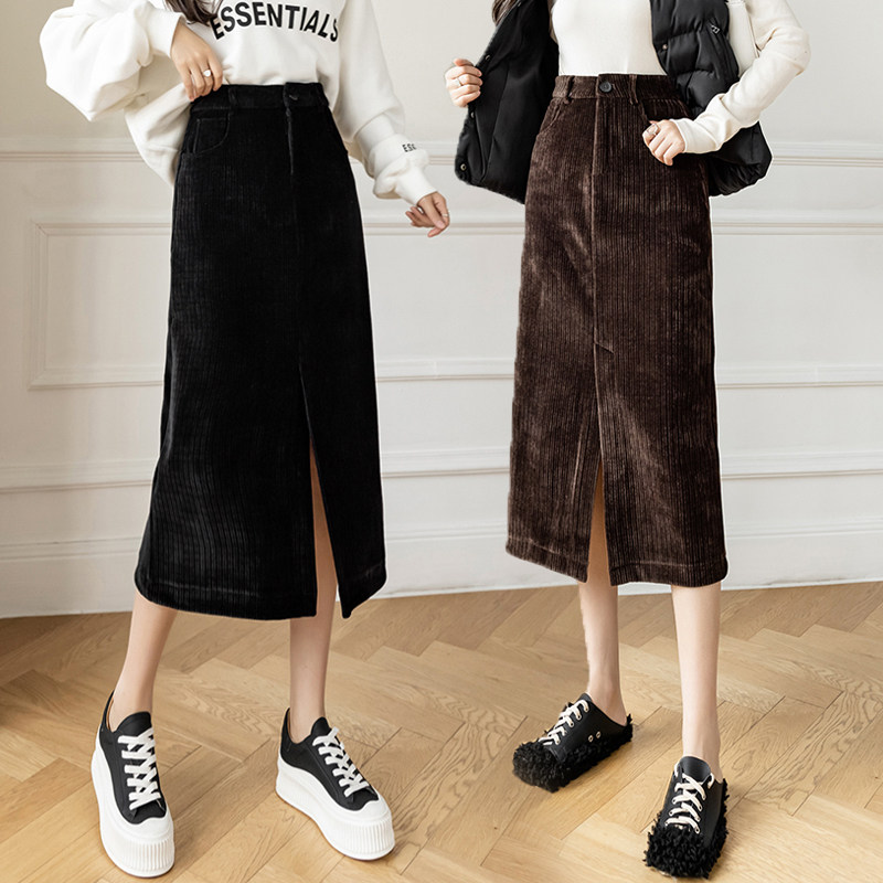 Retro - hair - shaped skirt in autumn and winter 2021 new high waist fork one - step skirt in the long - term A - word skirt