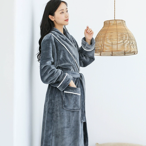 Зимний мужской фланелевый длинный коралловый бархатный банный халат, пижама, увеличенная толщина, оверсайз