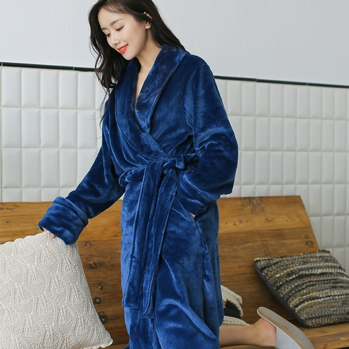 Зимний длинный мужской фланелевый банный халат для влюбленных, бархатная осенняя коралловая пижама, увеличенная толщина