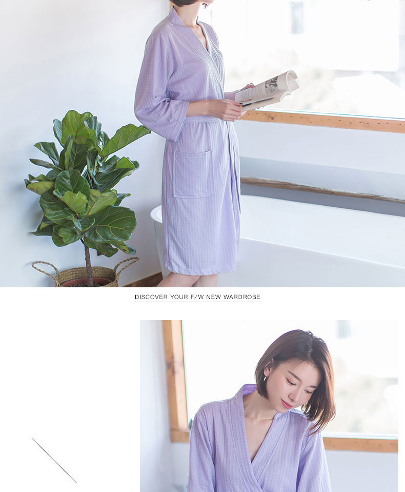 Áo choàng tắm nữ mùa hè phần mỏng waffle gown nam và nữ phần dài các cặp vợ chồng bảy điểm tay áo choàng tắm đồ ngủ dịch vụ nhà áo ngủ đẹp giá rẻ