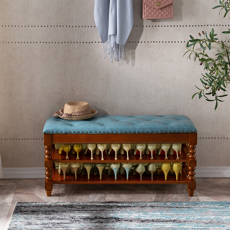 Changing shoe stool type shoe cabinet American-style storage stool shoe rack solid wood household adult stool European-style sofa stool wear shoe stool shoe cabinet