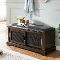 Entrance to the family changing stool American Xuanguan stool can be sitting on a shoe cabinet Home door wearing a shoe stool solid wood changing shoe cabinet bench