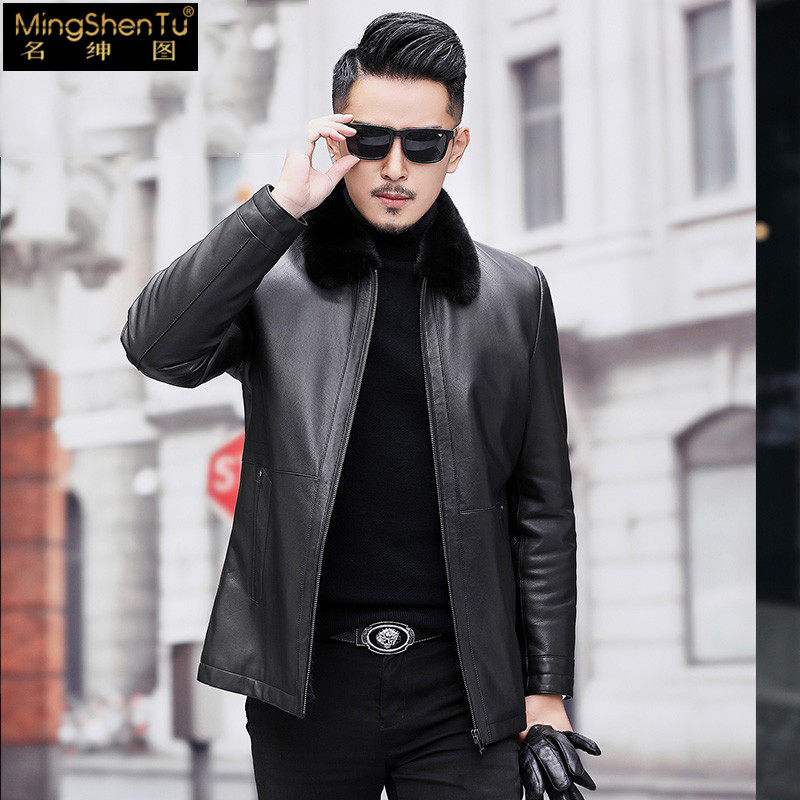 Mingshentu light luxury men's medium and long straight mink coat Men's middle-aged mink hair liner leather coat 2019