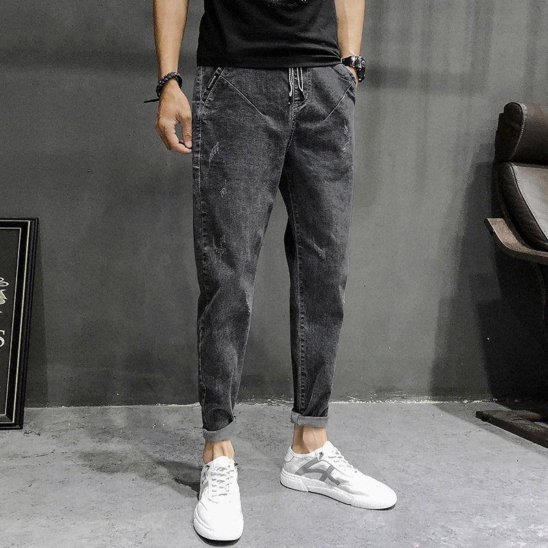 Men's trousers Korean version trend spring and autumn new slim feet casual trousers all-match harem jeans men's trendy brand