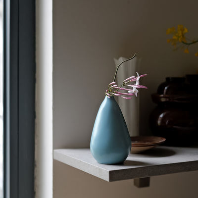 Ceramic blue glazed small flower vase, retro and simple style, hydroponic small vase, desktop decoration, home decor