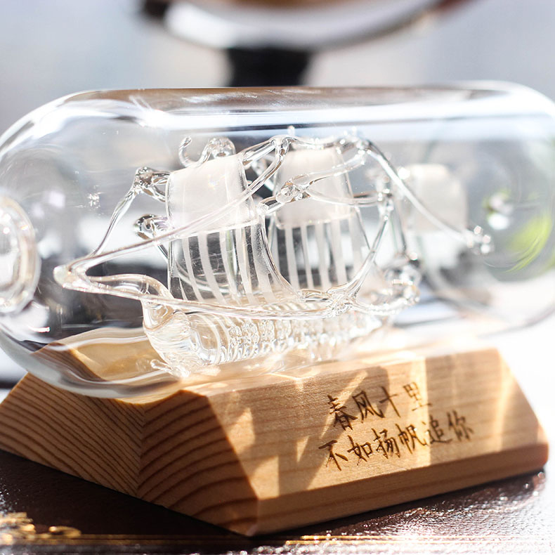 One Sail Smooth Swing Piece Glass Sailing Bottle in boat Drift bottle Crafting Craft Boat Decoration Retro Swing Fitting Wine Loaded liquid