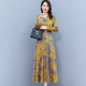 One-piece dress ladies spring and autumn 2023 new mother v-neck high-end long-sleeved temperament foreign style waist waist a-line long skirt