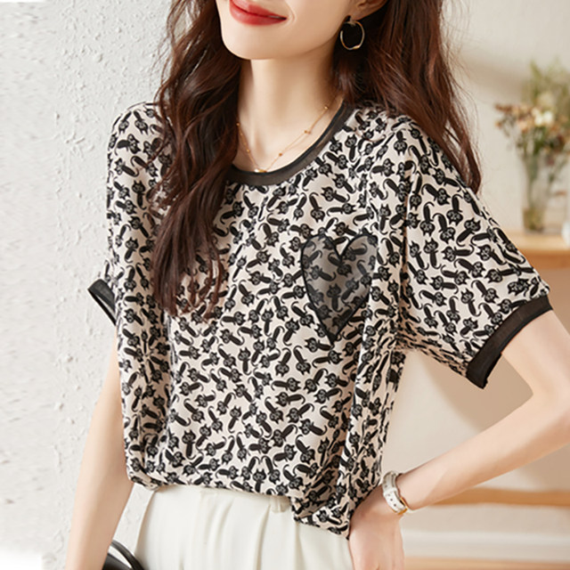 Short-sleeved t-shirt ladies summer 2022 new loose and thin mother foreign style chiffon small shirt t-shirt top