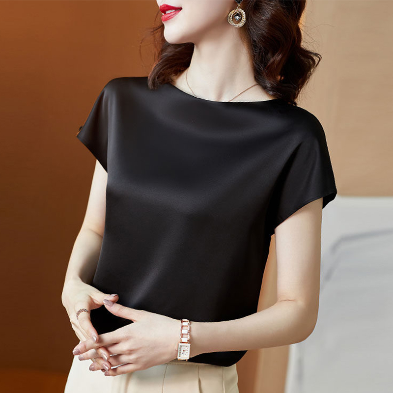 Fashionable Women's Short-Sleeved Tops, Spring and Summer Elegant Loose Acetate Satin Blouse, High-End 2026 T-Shirt for Mothers