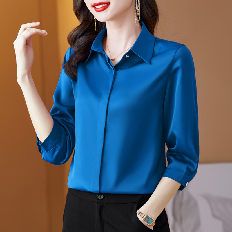 Three-Quarter Sleeve Satin Shirt for Women, Summer 2026 New Style, Spring and Autumn Shirt, Stylish Top, Fashionable and Elegant Blouse