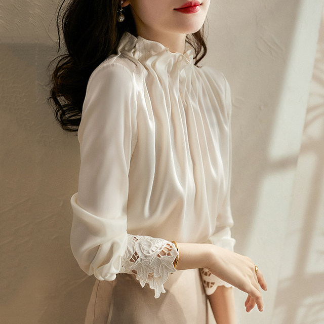 Explosive white chiffon shirt ladies wear spring and autumn 2023 new foreign style fashion top small shirt long-sleeved shirt