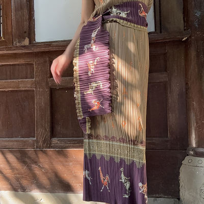 BLUE Y retro and modern fringed pleated short-sleeved top, skirt set, scarf, long-sleeved cardigan