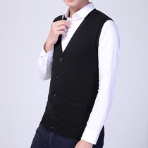 20 mens sweater vest early autumn thin knitted sleeveless cardigan V-neck solid color waistcoat slim business horse clip tide