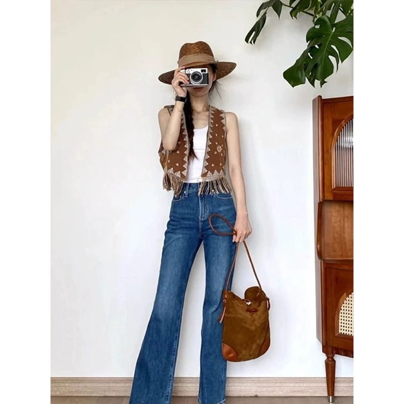 Western Cowboy Vest Ethnic Style Tassel Embroidered Jacket Women's Autumn Vest Outerwear Cardigan Top Summer Western Cowboy Vest Ethnic Style Tassel Embroidered Jacket Women's Autumn Vest Outerwear Cardigan Top Summer