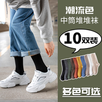 Socks Woman Midbarrel Socks Fall Pure Cotton Ins Tide Black Long Barrel Long Socks Lady Spring Autumn South Korea Japan Yard Pile Socks