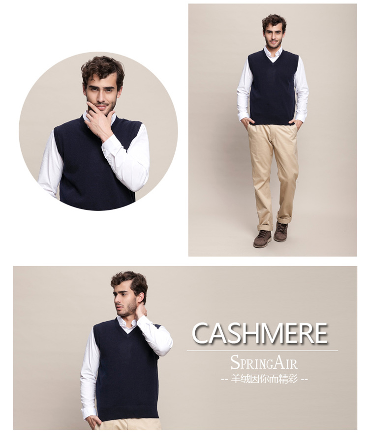 Gia đình cashmere mùa thu và mùa đông mới Áo thun cashmere cổ chữ V áo len rộng giản dị áo len nam vest áo gile hàn