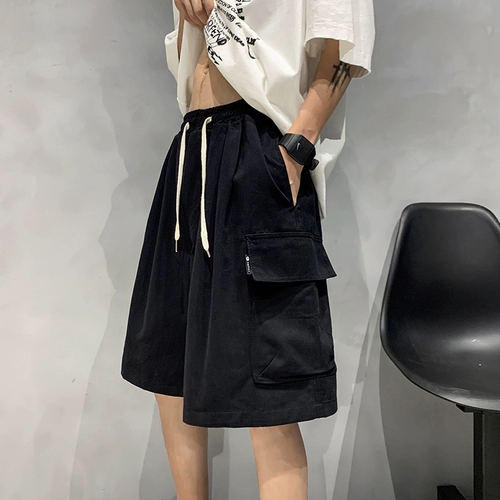 Японские летние шорты для отдыха, черные штаны, оверсайз, размер, свободный прямой крой