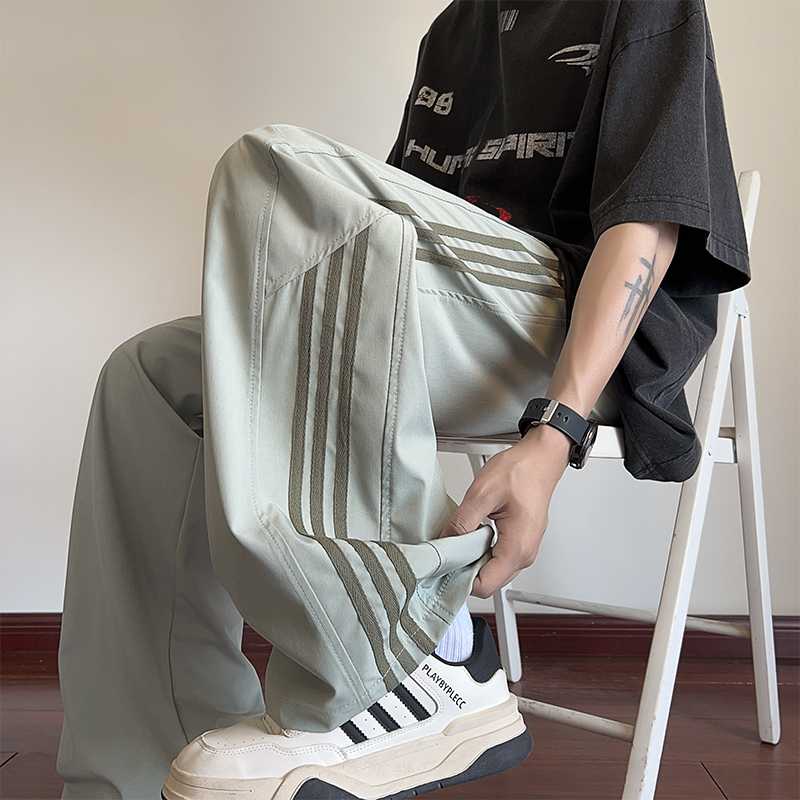 Striped Ice Silk Pants for Men, Summer Thin Loose Straight Wide-Leg Pants, Youth 2026 New Casual Long Pants