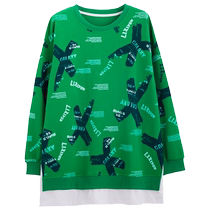 Green sweatshirt plus size 2023 autumn new style womens fat mm high-end mid-length fake two-piece thin long-sleeved top