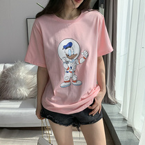 Pink Short Sleeve T-Shirt Woman Summer 2022 New Pure Cotton Beat Undershirt Half Sleeve Positive Shoulder Compassionate Blouses