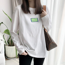 White Pure Cotton T-shirt Woman Long Sleeve 2022 Spring New Pop Alphabet Hitch for students to hit the bottom of the undershirt
