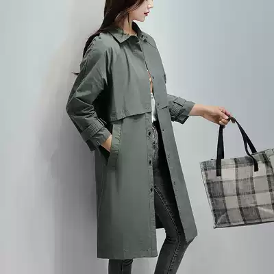 Green windbreaker women's medium and long version of the coat early 2021 spring new Korean loose autumn small temperament jacket