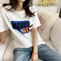 Pure cotton white short sleeve T-shirt woman 2022 Spring Summer new student hit undershirt sweet and round collar blouse