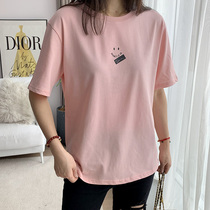 Pink Smiley Face Short Sleeve T-shirt Woman Jersey Undershirt Lap Spring Summer Dress 2022 New Small Shirts Half Sleeve Compassionate Blouse Women