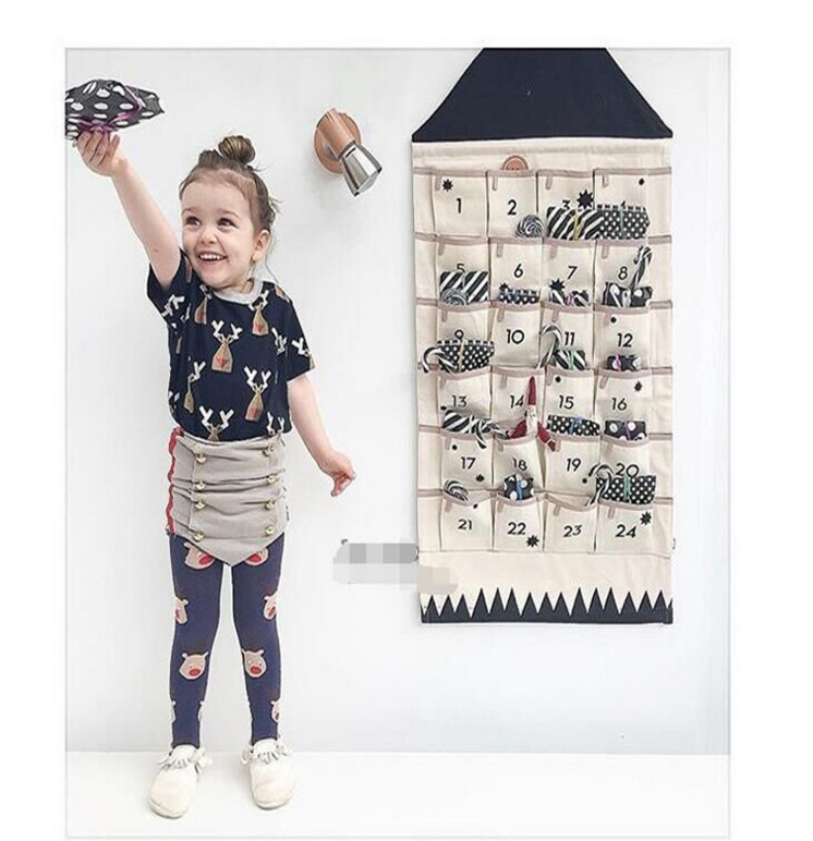 ins Nordic printed digital containing hanging bag children's room rear wall cloth art 24 pocket hanging decoration photo props