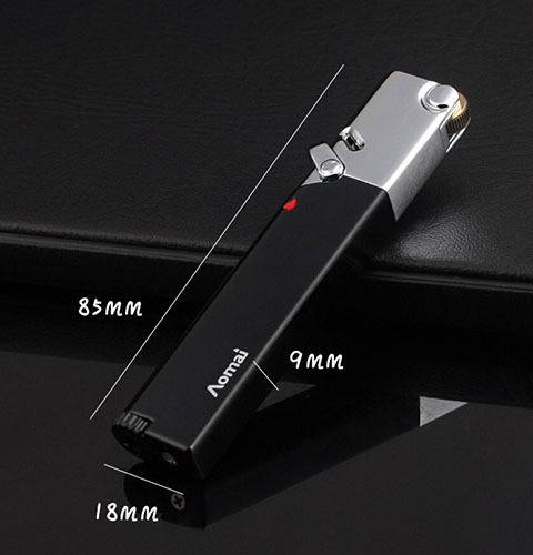 Omai gió nhẹ bật thẳng vào bánh xe kim loại màu xanh ngọn lửa bơm hơi siêu mỏng cá tính tùy chỉnh nhẹ hơn chữ nam - Bật lửa bật lửa thổi