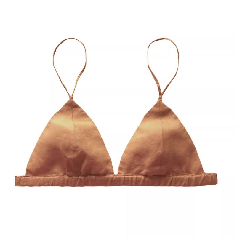 Chen Xiaoman Pure Linen Striped Wireless Breathable Anti-Bump Triangle Cup Bra Small Chest Cotton French Style Underwear Makes the Chest Look Smaller