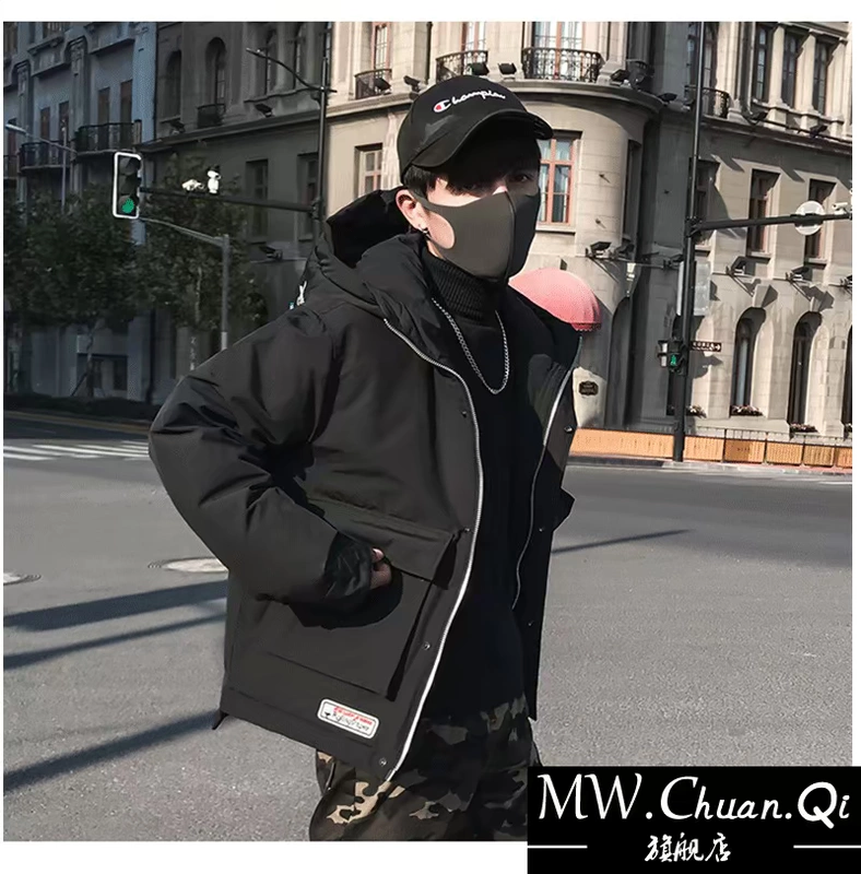 MWCQm102d áo khoác cotton trùm đầu nam mùa đông 2019 quần áo cotton mới Học sinh Hàn Quốc trùm đầu phong trào lỏng lẻo - Quần áo độn bông thể thao