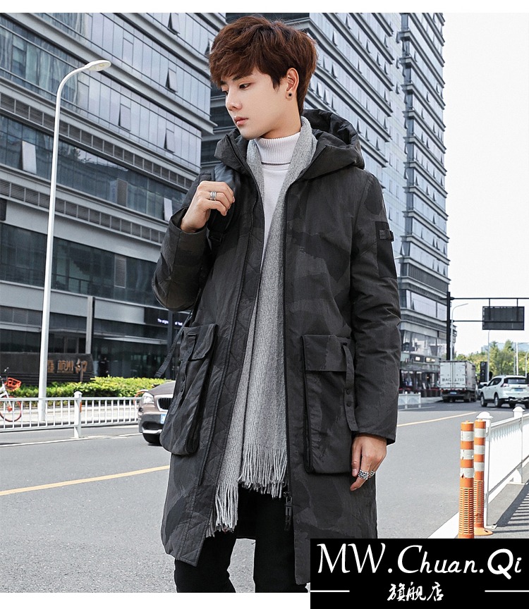 MWCQm306l xuống áo khoác nam triều dài ngụy trang nam 2018 mới dày đẹp trai sinh viên Hàn Quốc - Thể thao xuống áo khoác áo phao gile nam