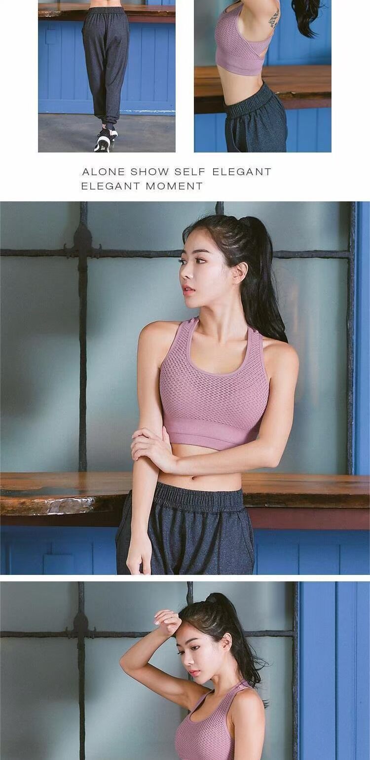 MWCQ áo ngực thể thao nữ tập thể dục chạy lưới đồ lót rỗng vẻ đẹp gợi cảm trở lại thu thập ngực yoga nhanh khô - Đồ lót thể thao áo lót thể thao adidas